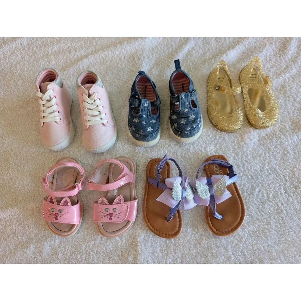 Bundle of 5 Girls Shoes Size 5 Sneakers Sandals Jelly Flats Mixed